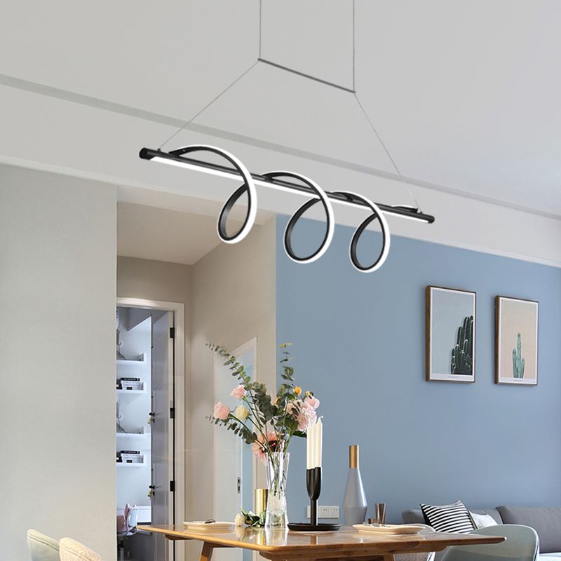 Black Finish Spiral Island Light Fixture Simple Style LED Suspension Light for Dining Room