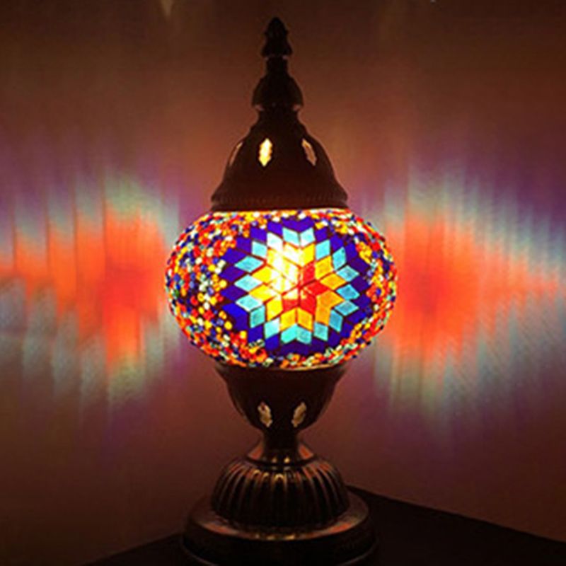 Lampada da tavolo con paralume in vetro stile asiatico, lampada da tavolo a mosaico turco