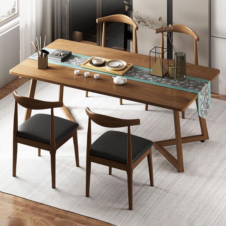 Mesa de comedor moderna con forma rectangular, mesa fija de color madera con madera