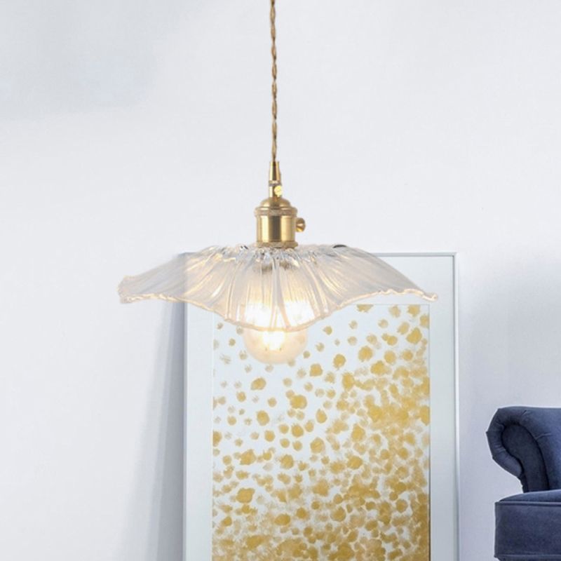 Blüte strukturiertes Glas Anhänger Beleuchtung Industrial 1 Leichtes Wohnzimmer Hanging Deckenleuchte in Messing