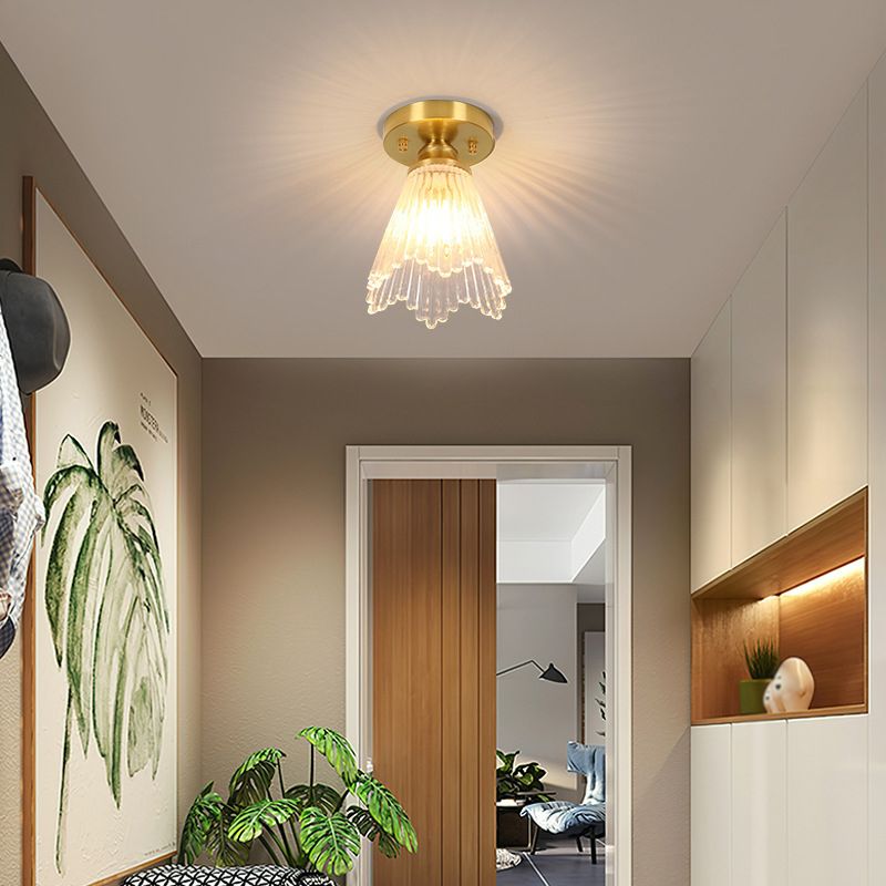1-Light Modern Style Flush Mount Glass Ceiling Light in Gold for Aisle