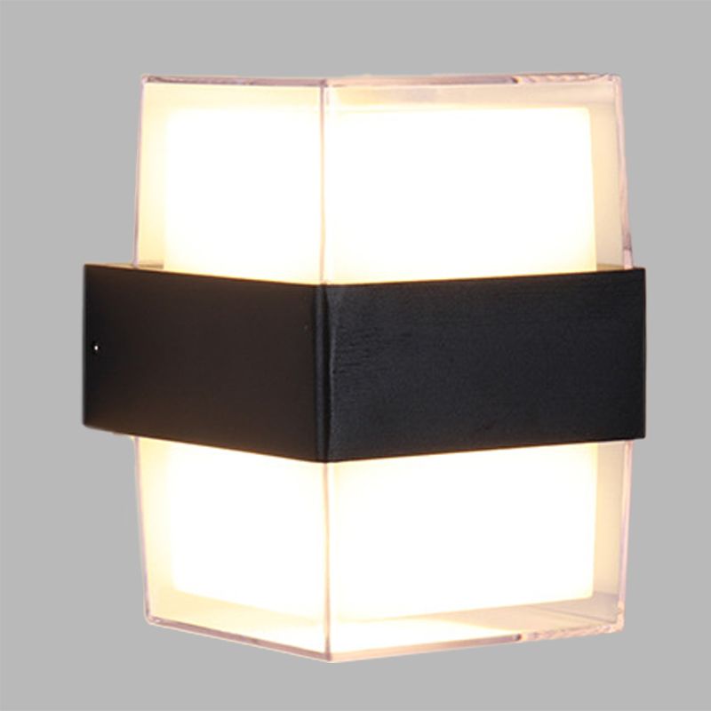 Caja cuboidea blanca y negra Dismintoria de pared acrílica modernista LED modernista en luz cálida/blanca para la cama
