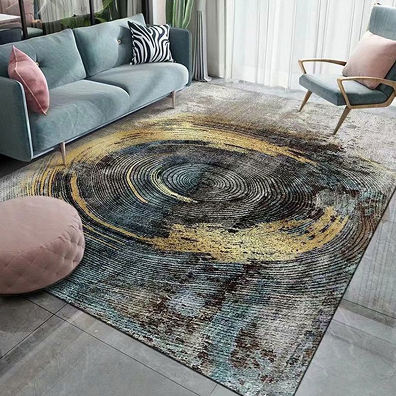 Gold Abstract Line Rug Polyester Simple Indoor Rug Washable Rug for Home Decor