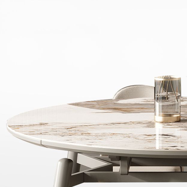Modern Round Extendable Dining Table Wood Legs for Living Room