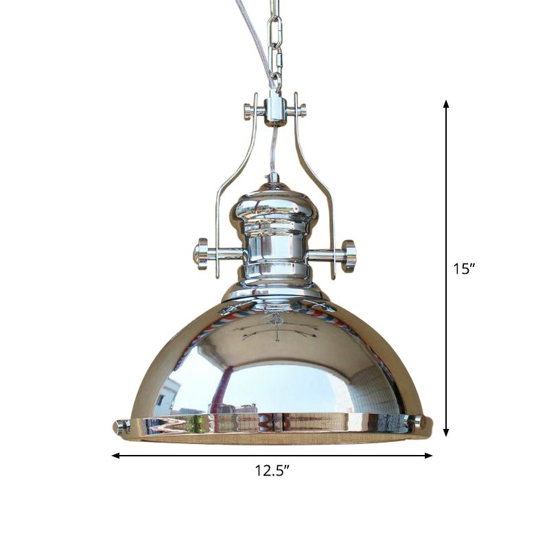 Farmhouse Cloche/Bowl Pendant Light 1 Head Metal Hanging Ceiling Light in Bronze/Chrome with Handle