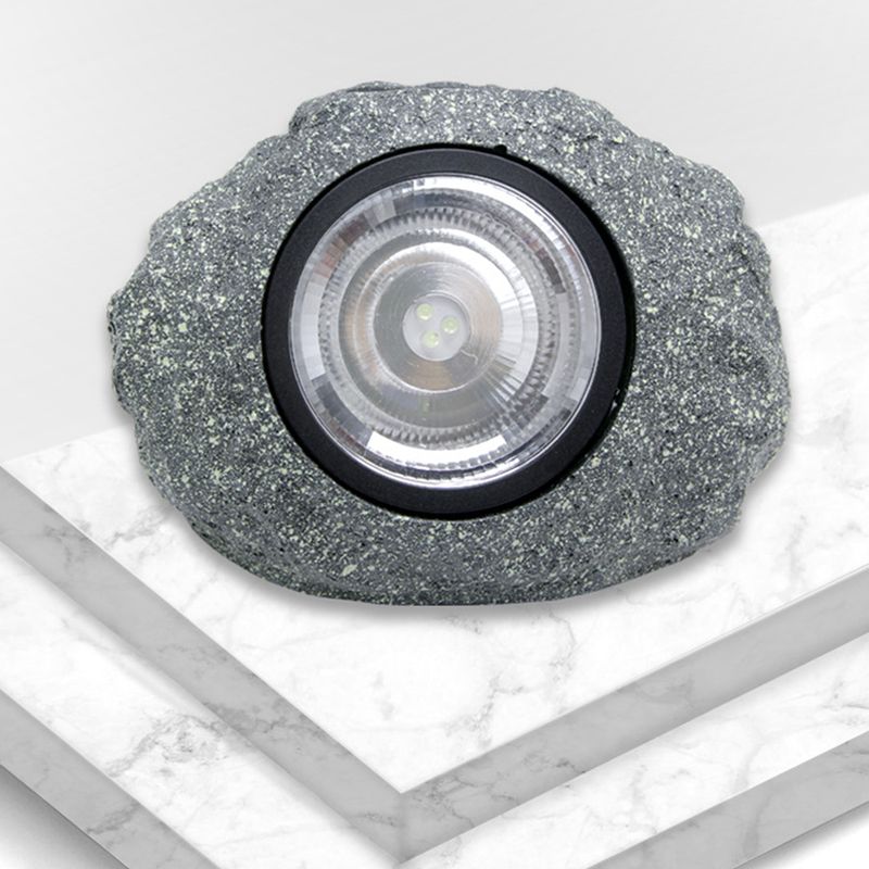 Stone Shaped LED Lawn Spotlight Simplicity Resin Courtyard Solar Powered Pathway Lamp in Grey