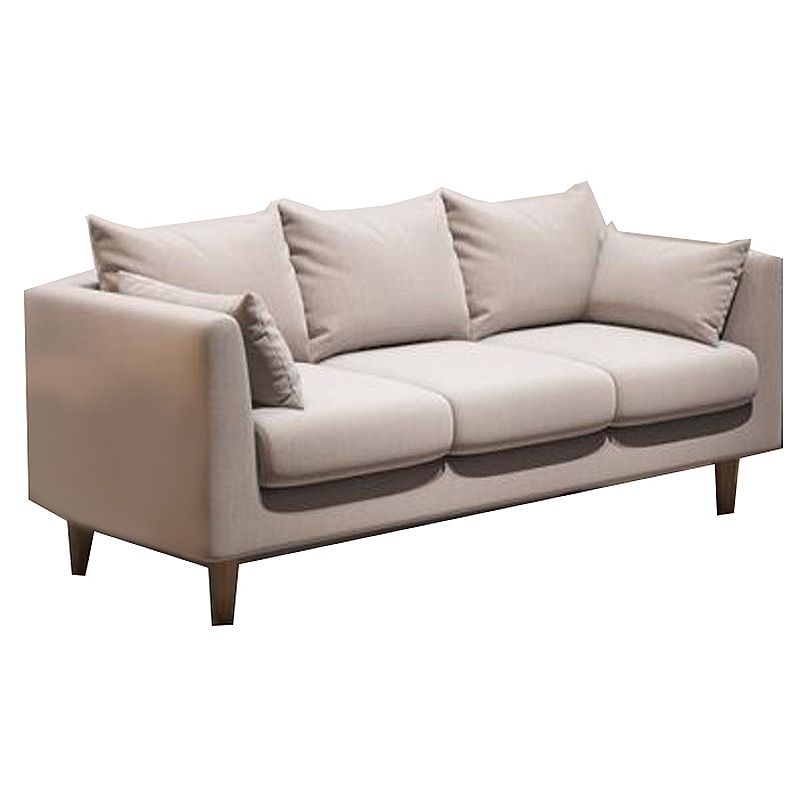 Contemporary 3-Seat Square Arm Sofa Leather/Linen-Blend Settee with Pillow Back