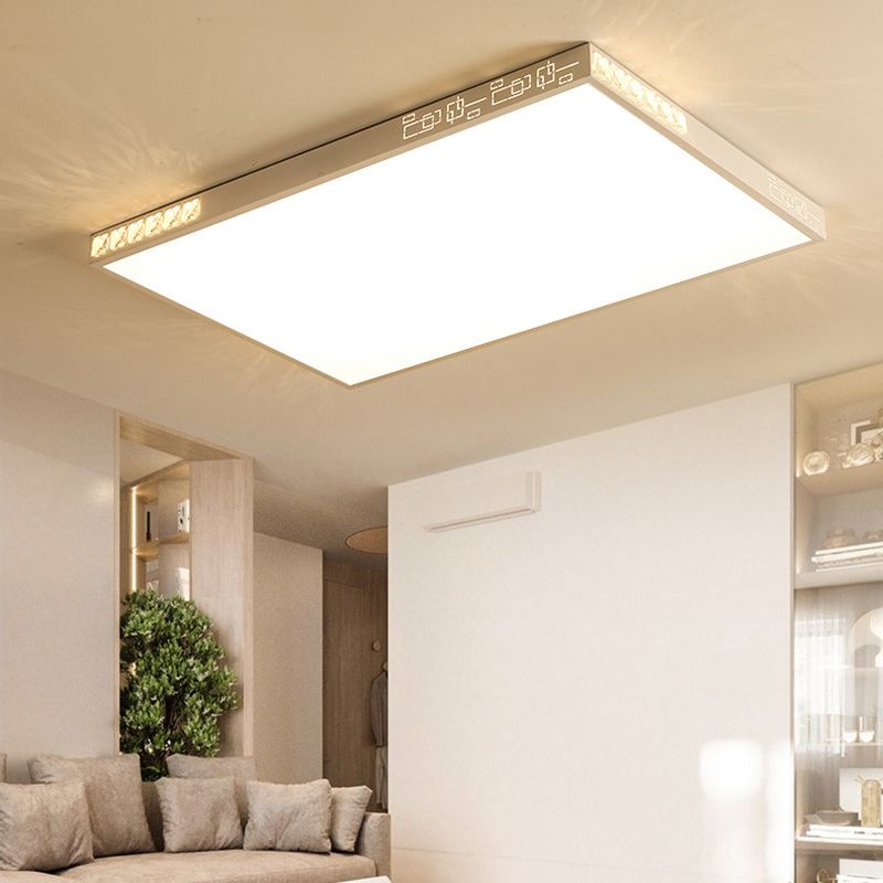 LED Flush Mounted Simple K9 Crystal White Ceiling Light with Rectangle/Round Acrylic Shade, 16"/19.5"/23.5" Wide