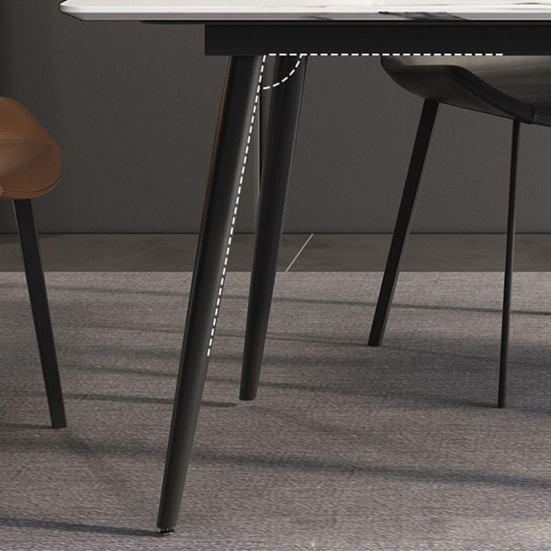Stone Top Dining Table Rectangle Modern Dining Table with 4 Black Legs