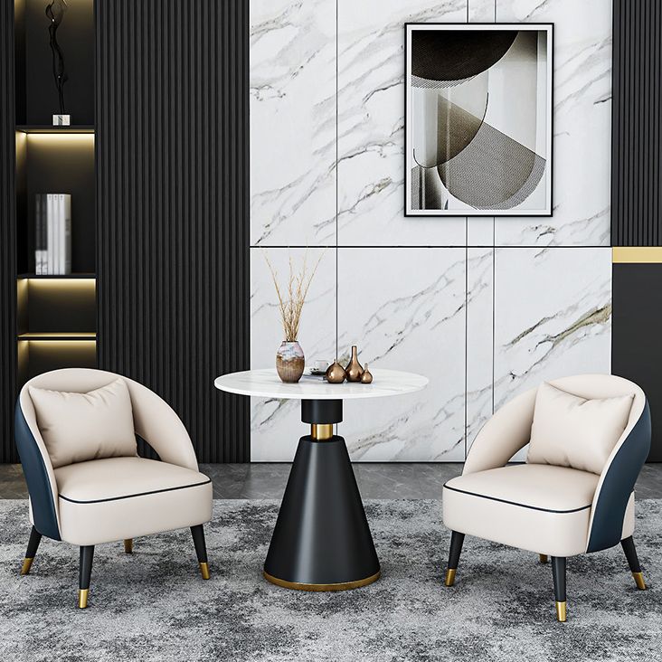 Traditioneller luxuriöser runder Esszimmer Tisch Sintered Steintisch mit schwarzer Sockelbasis