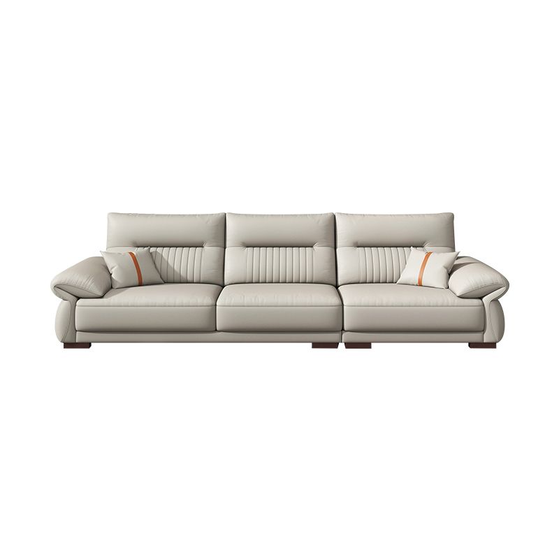 Contemporary Cream Stationary Grain Leather Square Arm Sofa & Chaise