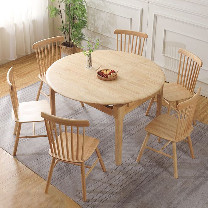 Contemporary Round Extendable Dining Table Solid Wood Standard Dining Table for Kitchen