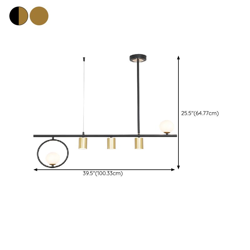 5 / 6 Light Ceiling Pendant in Black / Gold Finish Metal and Glass Kitchen Island Fixture
