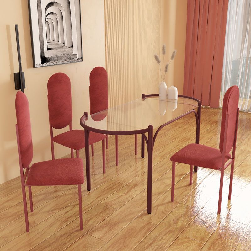 Modern Tempered Glass Dining Table for Restaurant Oval Indoor Table with 4 Legs