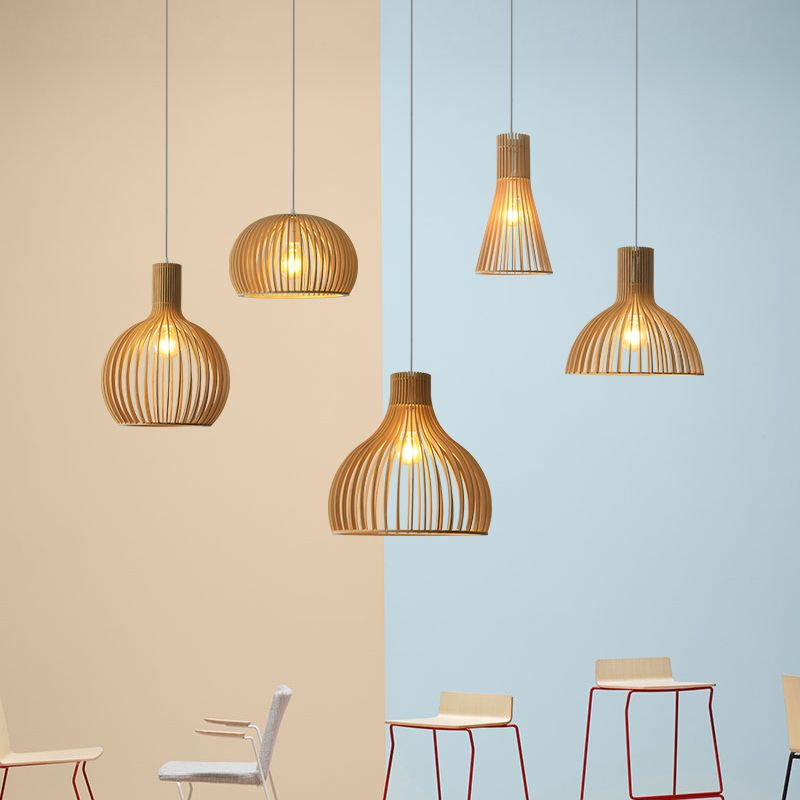 Geometric Shape Wood Hanging Light Modern Style 1 Light Hanging Light Fixtures in Brown