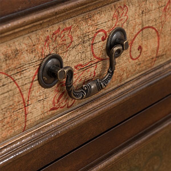 Industrial Corner Accent Cabinet Distressed Finish Fretwork Accent Cabinet
