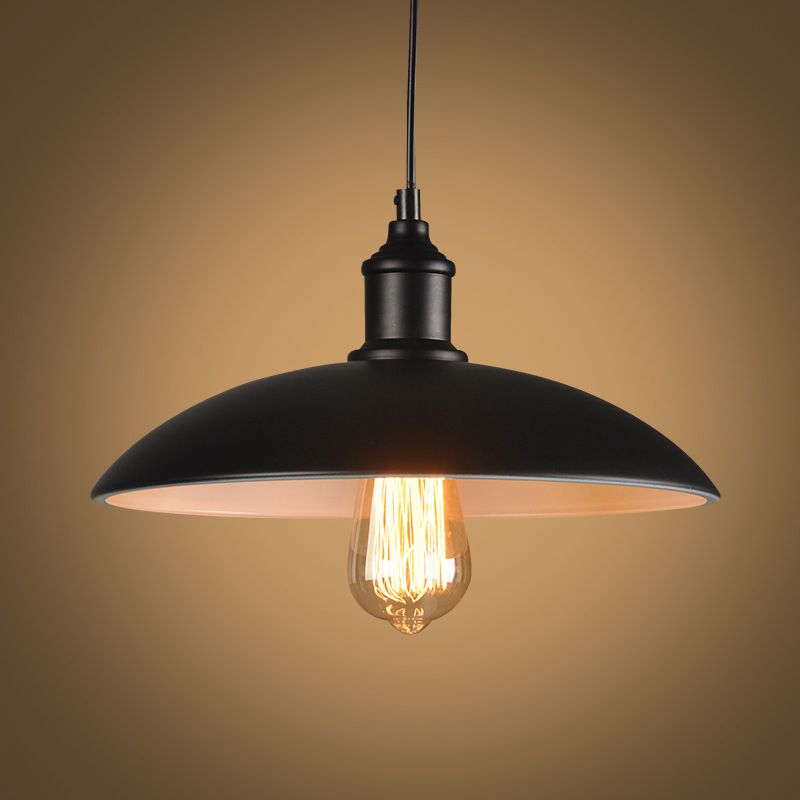 Accensione a sospensione in metallo piatto in metallo sala da pranzo in stile vintage illuminazione a ciondolo commerciale in nero