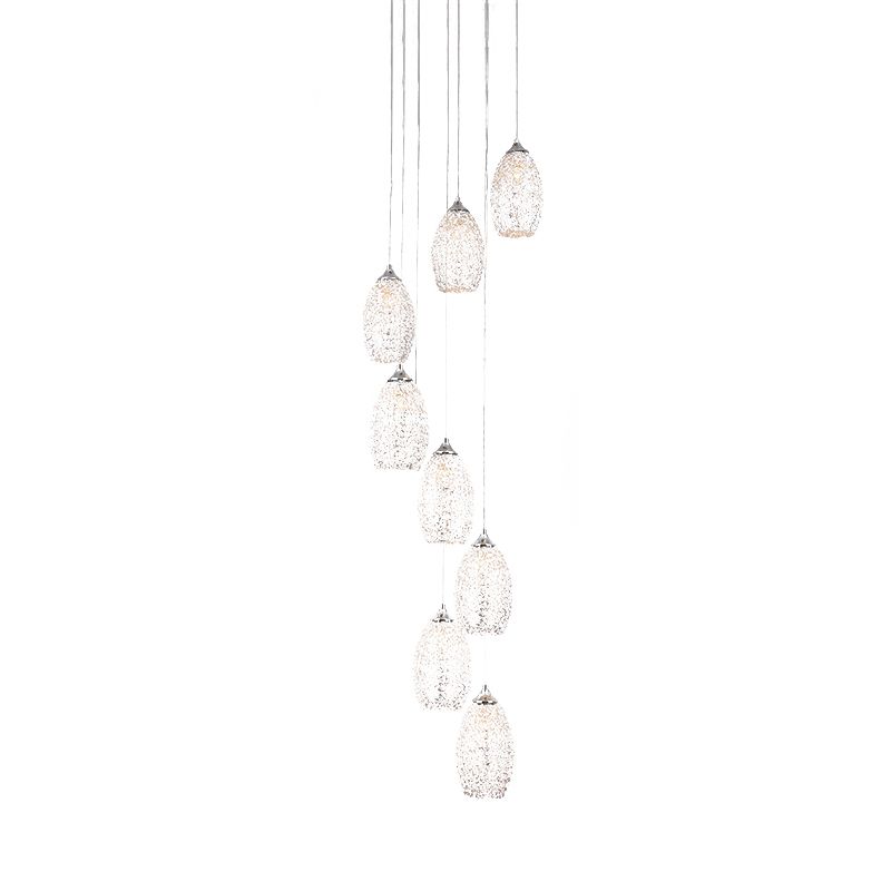 8 bulbos lámpara colgante metálica Costilla de luz de huevo plateado contemporáneo Multi luz colgante