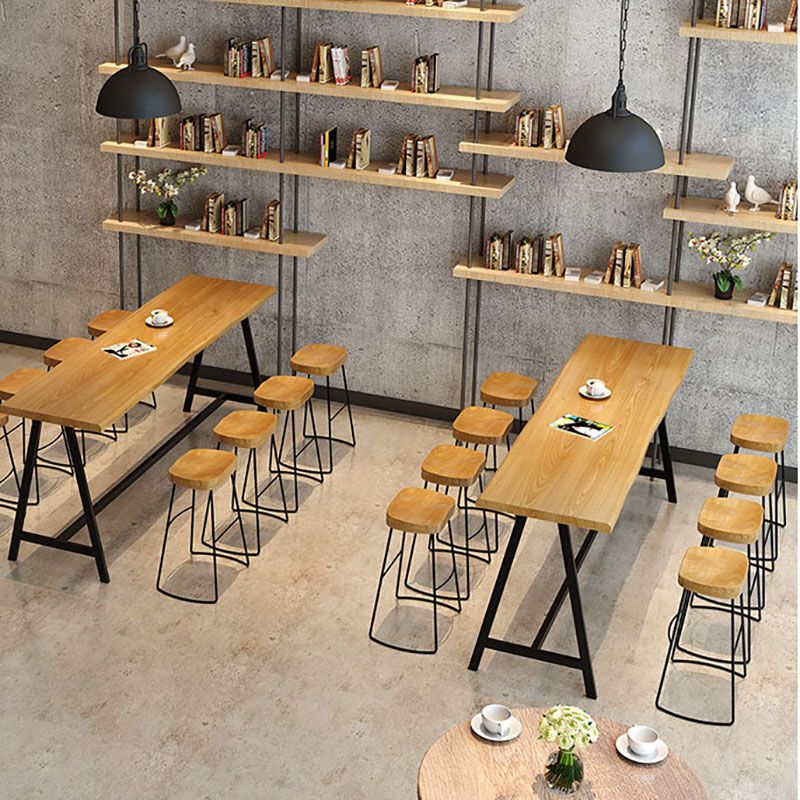 Dining Room Rectangle Wood Top Counter Table Metal Black Legs Industrial Bar Table