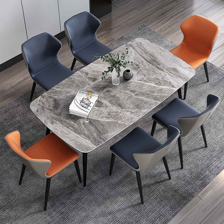 Mesa de piedra sinterizada moderna con mesa de comedor de mesa rectangular de 4 patas con base de metal