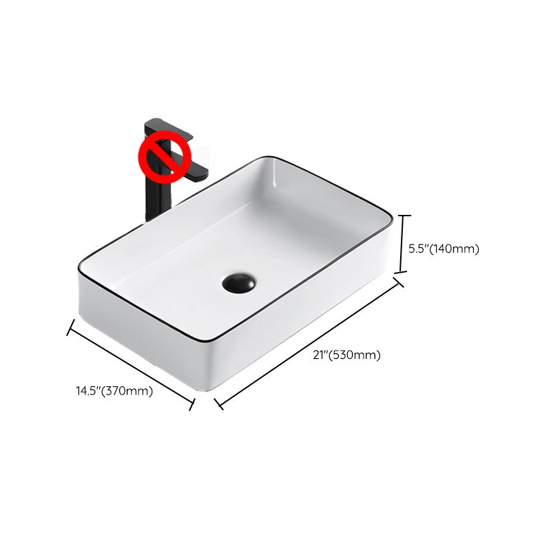 Modern Vessel Bathroom Sink Rectangular Porcelain Drain Assembly and Faucet Wash Stand