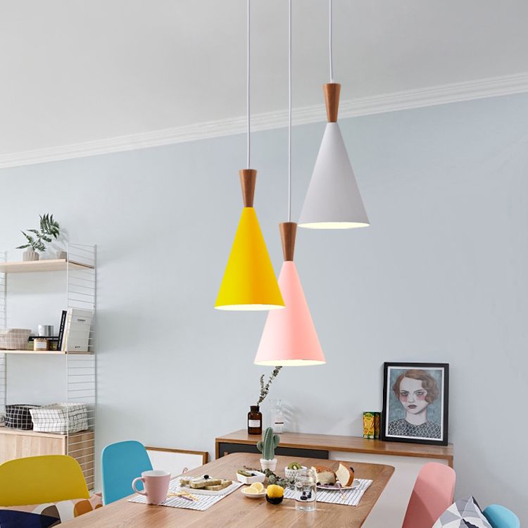 1 Light Metal Pendant Lighting Fixtures Modern Tapered Dining Room Hanging Pendant Lights