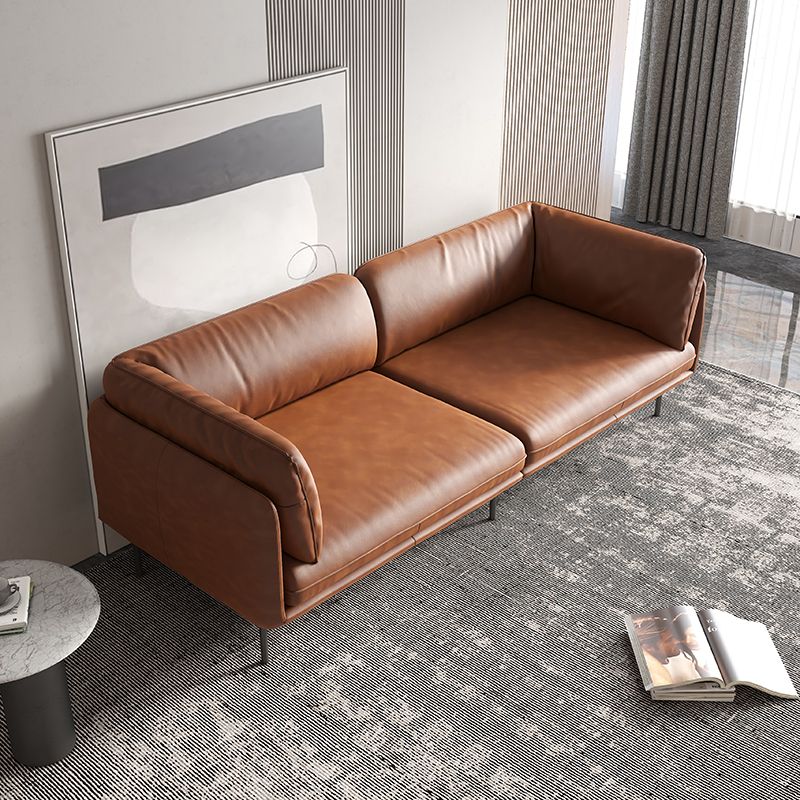 Contemporary Tuxedo Arm Sofa 38.58" Wide Faux Leather Sofa with Loose Back