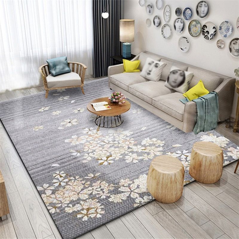 Modern Floral Pattern Area Rug Modern Polyester Area Carpet Non-Slip Backing Rug for Home Decor