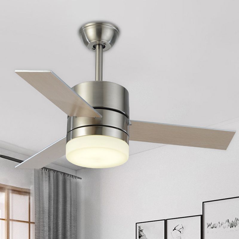 Drum Shaped Bedroom Hanging Fan Light Countryside Metal 36" Wide LED Nickel Semi Flush, 3 Blades