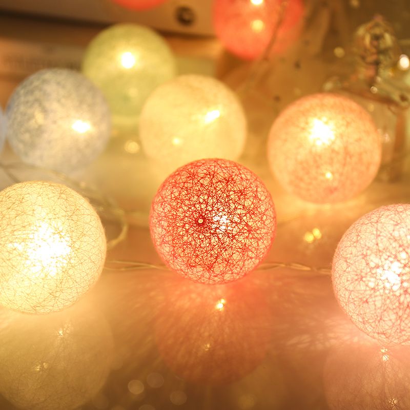 Globe Shape LED Fairy Lighting Cotton Decorative Battery String Light for Girls Bedroom