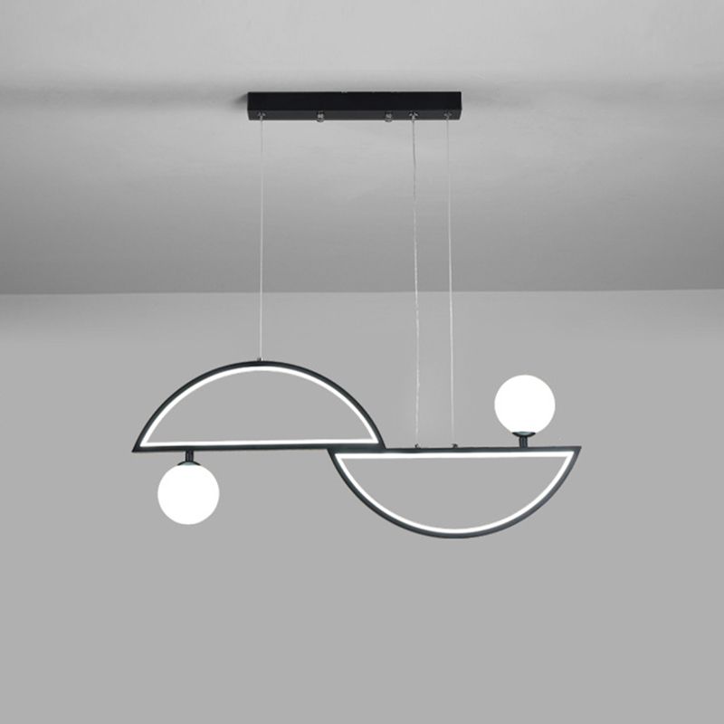 Artistic Semi-Circle Island Light Fixture Metal Dining Room LED Ceiling Pendant Light with Opal Glass Shade
