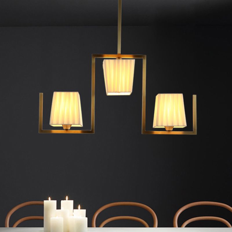 3 Lights Dining Room Hanging Light Kit Classic Brass Island Lighting with Rectangle Fabric Shade