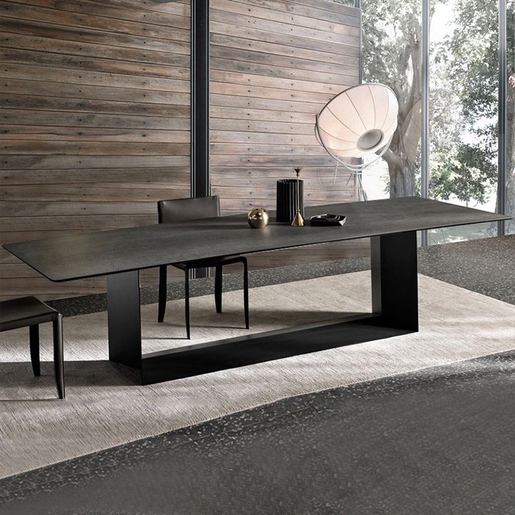 Metal Contemporary Rectangular Dining Table Sintered Stone Table with Trestle