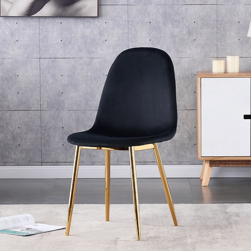 Indoor Armless Dining Chairs Velvet Solid Back Side Chairs with Metal Legs