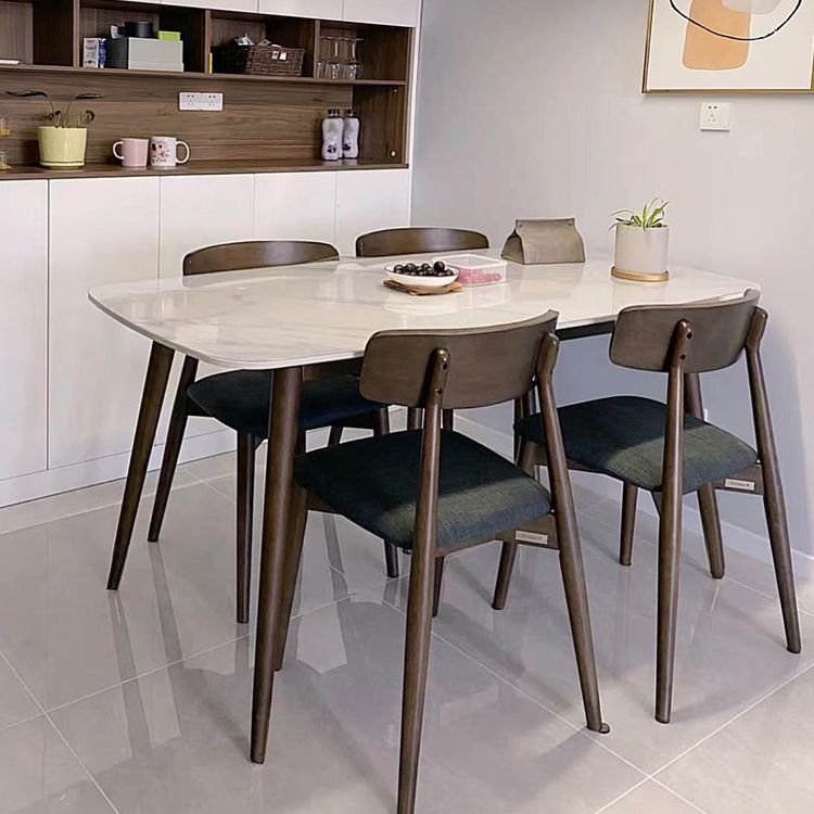 Mid-Century Modern Dining Table Rectangle Stone Top Dining Table with 4 Legs