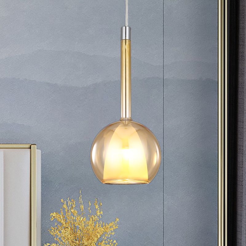 Colgante de suspensión esférica de vidrio de oro ahumado/ámbar/rosa contemporáneo 1 claro/níquel/cromo led colgante lámpara de luz