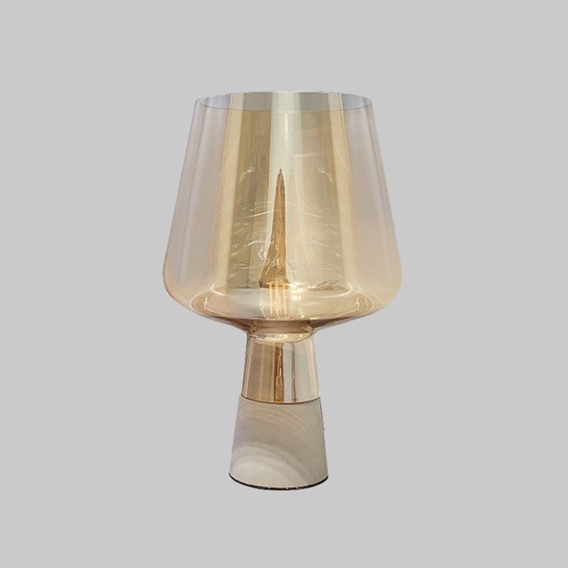 Iluminación de mesa cónica lámpara de sábana de sábana de estudio de estudio de cemento nórdico con sombra de vidrio ámbar con forma de vino