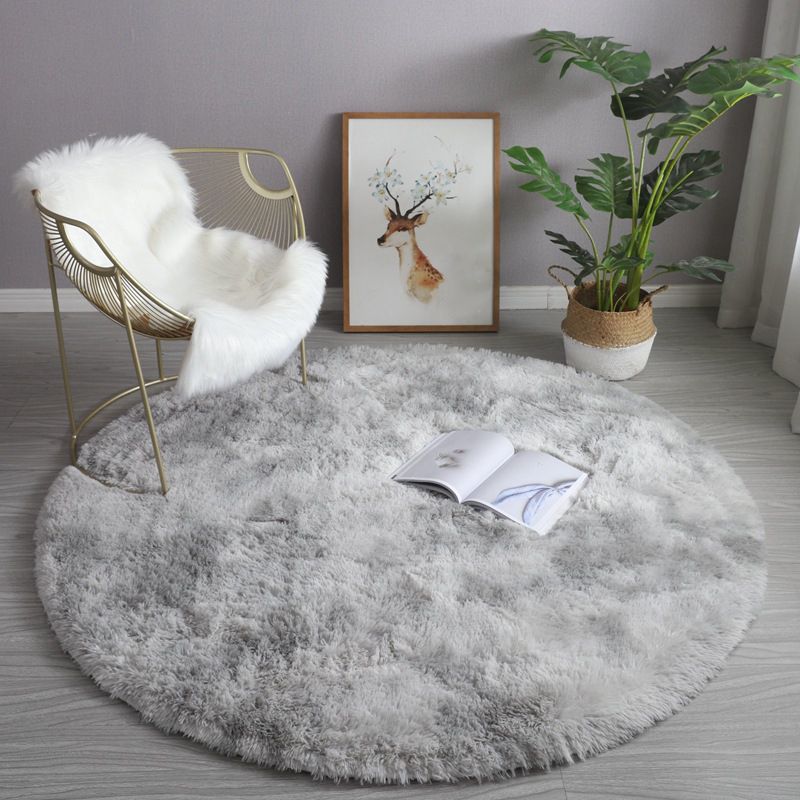Round Plain Area Rug Polyester Carpet Indoor Rug for Sleeping Room Decoration