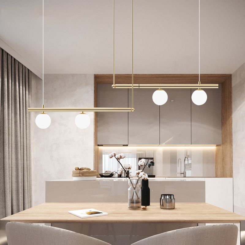 Globe Island Chandelier Lights Modern White Glass Pendant Lighting for Restaurant