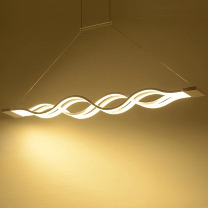 Contemporary Style Waves Ceiling Pendant Light Acrylic Dinning Room LED Hanging Light in White