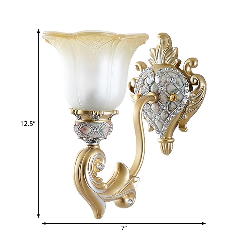 Single Head Flower Wall Light Warehouse White Frosted Glass Wall Lighting Idea with Heart Shape Resin Canopy