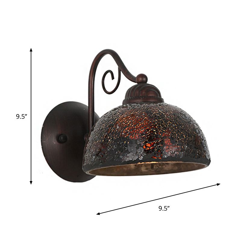 Antique Dome Shape Sconce Lamp Single Bulb Metal Curvy Arm Wall Lighting Idea in Rust