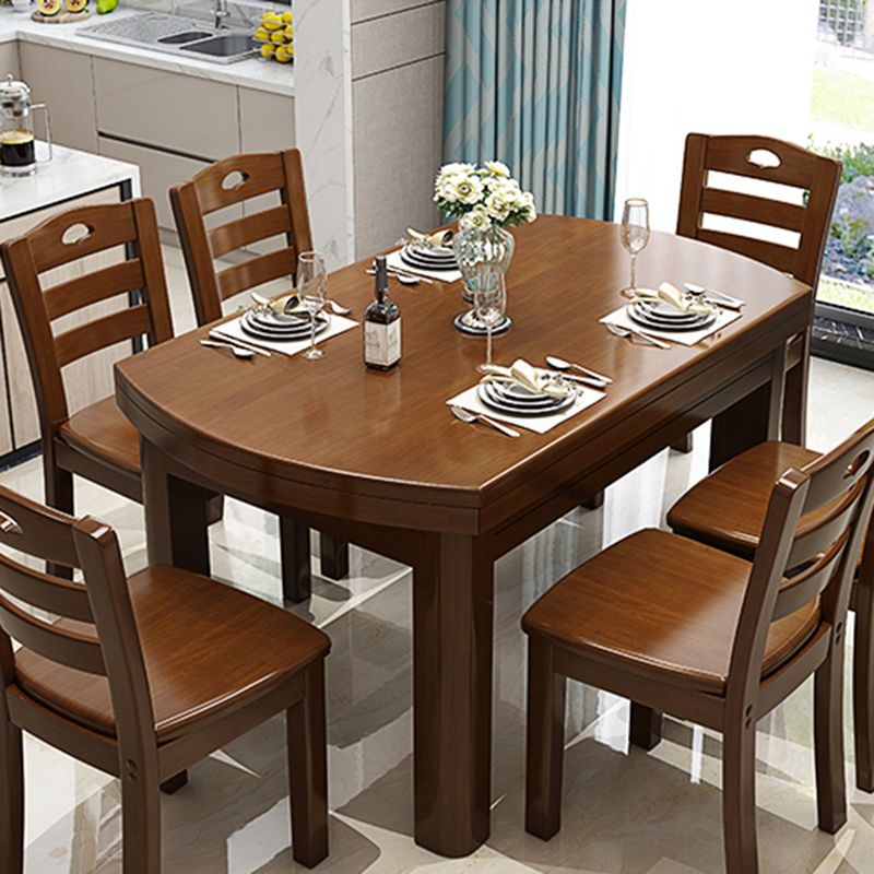 Brown Solid Wood Dining Table for Home Modern Foldable Dinette Table