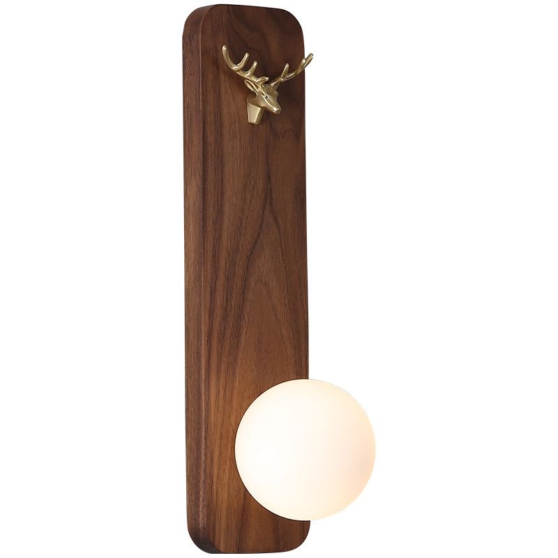 Luci da parete in legno alte da 16 "moderni lampada da applique con tonalità in vetro di latte
