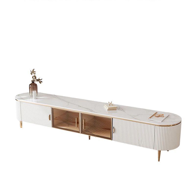 Glam Oval White TV Stand Console with Shelves for Living Room