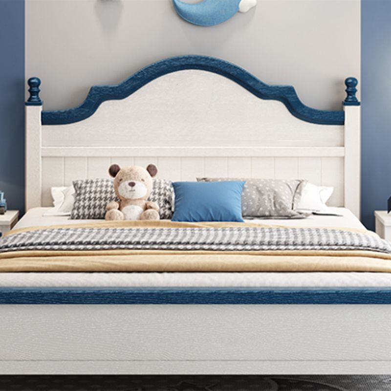Contemporary Kids Bed White Solid Wood Panel Headboard Mattress with Drawers