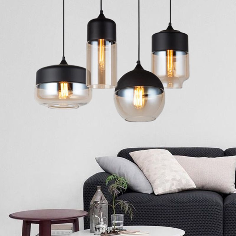Nordic Glass Geometric Pendant Lamp Single-Bulb Dining Room Hanging Light