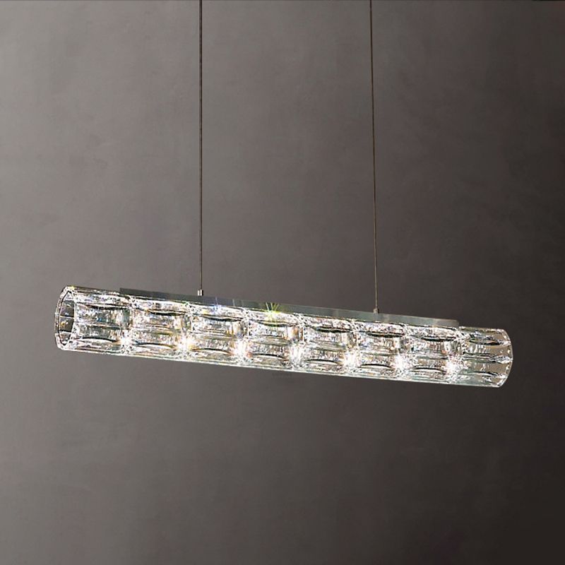Contemporary Style Linear Shape Island Light Crystal Island Lighting in Transparent