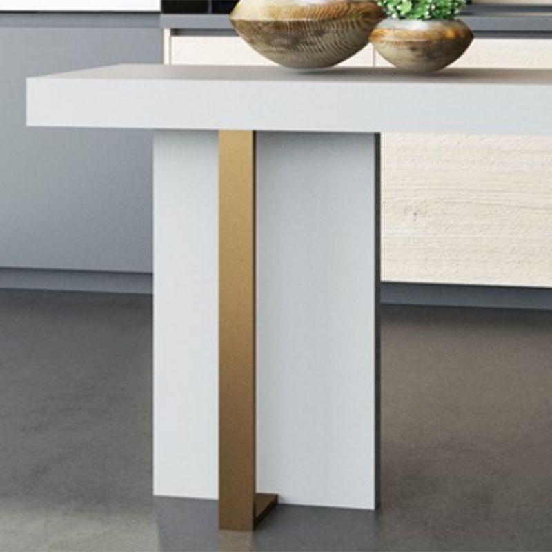 Glam Style Bar Table Rectangle Faux Marble Bar Dining Table with Double Pedestal