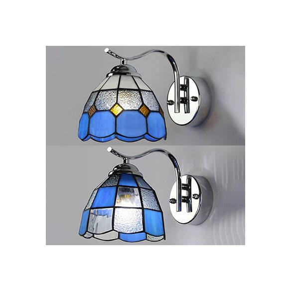 Tiffany Style Tapered Wall Light with Square/Gem Pattern Stained Glass 1 Light Wall Sconce Lighting in Blue